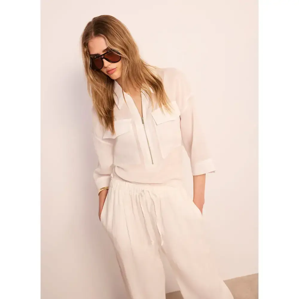 Mint Velvet White Ramie Zip Bomber Blouse